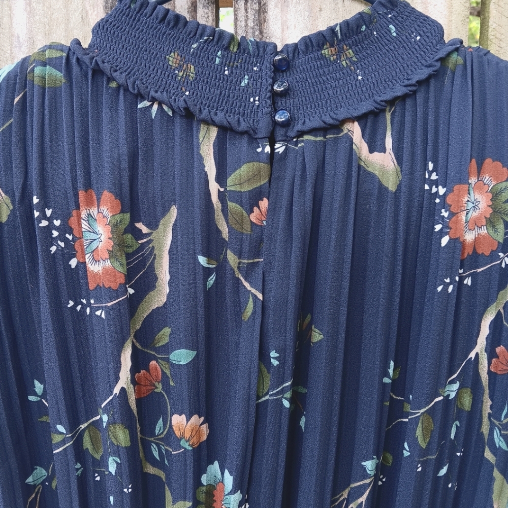 NANETTE NANETTE LEPORE Floral Navy Pleated Sleeveless Dress 14 - Picture 3 of 6